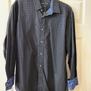 Black and Blue Dress Shirt with Subtle Pattern and Tailored Fit